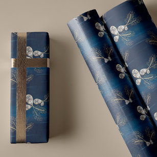 Papier Cadeau Elégant Marine Aquarelle Bleue Pine Aiguilles & Bi