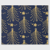 Papier Cadeau Elégant Marine Bleu Or Noël Arbre étoile Motif (Plat)