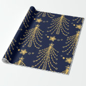 Papier Cadeau Elégant Marine Bleu Or Noël Arbre étoile Motif (Déroulé)