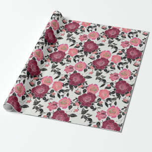 Papier Cadeau Elégant Maroon rose Bourgogne Rose Motif