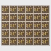 Papier Cadeau Élégant, Marron, Doré Faux 54e Anniversaire + Nom (Plat)