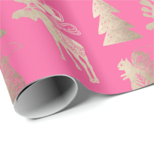 Papier Cadeau Élégant mignon rose d'or de Noël motif de Noël