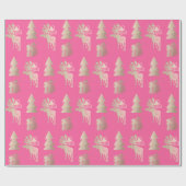 Papier Cadeau Élégant mignon rose or motif de Noël (Plat)