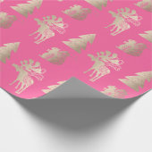 Papier Cadeau Élégant mignon rose or motif de Noël (Coin)