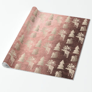 Papier Cadeau Élégant mignon rose or motif de Noël