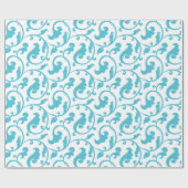 Papier Cadeau Élégant modèle floral bleu turquoise girly (Plat)