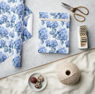 Papier Cadeau Élégant modèle floral d'Hydrangée bleue