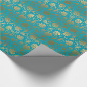 Papier Cadeau Elégant modèle floral or et turquoise (Coin)