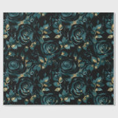 Papier Cadeau Élégant modèle floral Turquoise et Rose or (Plat)