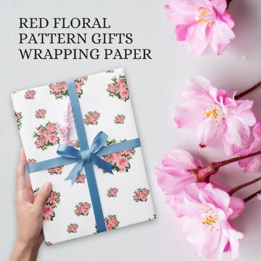 Papier Cadeau Élégant modèle rouge floral
