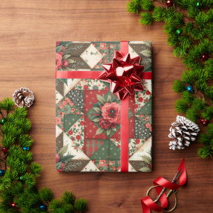 Papier Cadeau Élégant Moderne Fleurs de Noël Rouges et Vertes