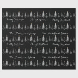 Papier Cadeau Élégant Moderne Noël aux Arbres de Pin Noir et Bla