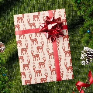 Papier Cadeau Élégant Moderne Rouge & Blanc Motif Renne Hiver