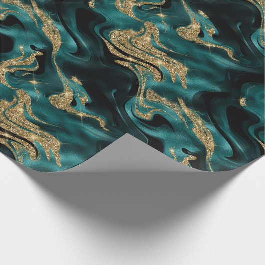 Papier Cadeau Elégant Molten Turquoise et Parties scintillant or (Coin)