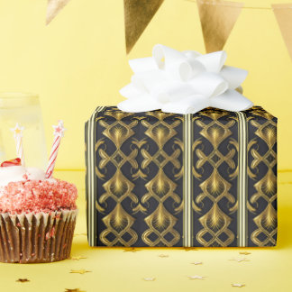 Papier Cadeau Elégant motif art déco en noir et or