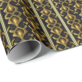 Papier Cadeau Elégant motif art déco en noir et or (Coin rond)