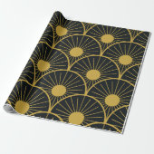 Papier Cadeau Elégant Motif Art Déco Gold Sun sur Noir (Déroulé)
