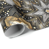 Papier Cadeau Élégant Motif Art déco noir et or (Coin rond)