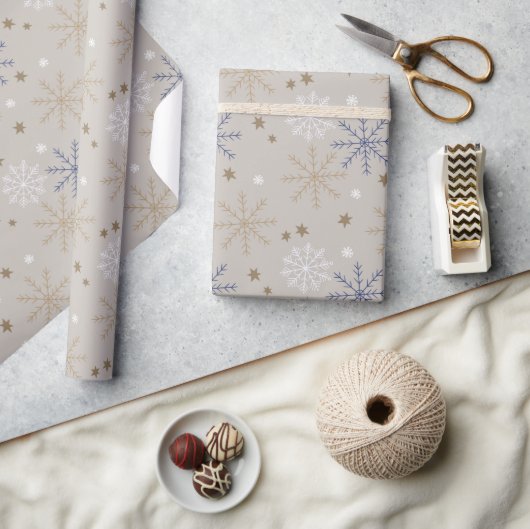 Papier Cadeau Élégant Motif beige Snowflake (Artisanat)