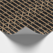 Papier Cadeau Élégant Motif Black Brown Gold Trellis rayé (Coin)