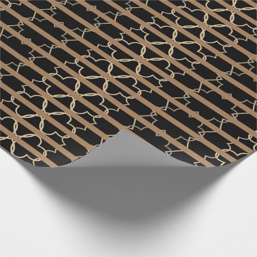 Papier Cadeau Élégant Motif Black Brown Gold Trellis rayé (Coin)