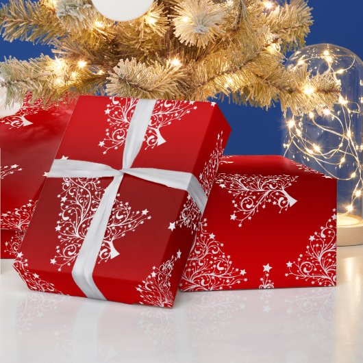 Papier Cadeau Élégant Motif blanc et rouge sapin de Noël (Vacances)