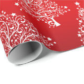 Papier Cadeau Élégant Motif blanc et rouge sapin de Noël (Coin rond)