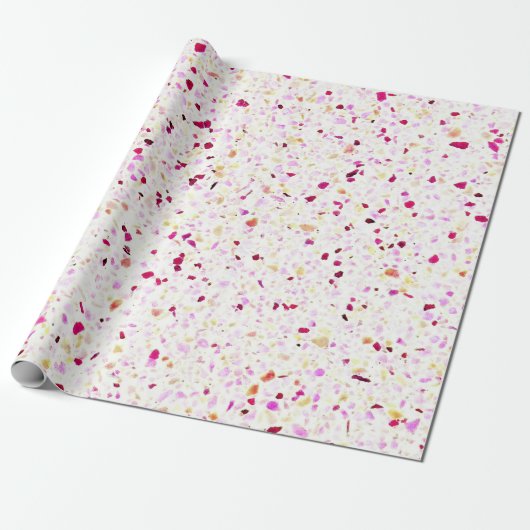 Papier Cadeau Élégant Motif blanc rouge pourpre rétro de Terrazz (Déroulé)