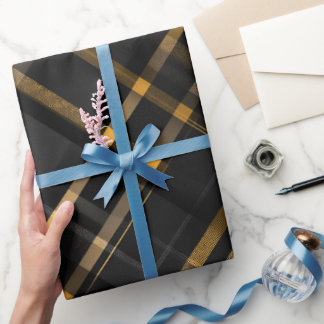 Papier Cadeau Élégant motif carreaux de luxe noir or charbon