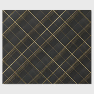 Papier Cadeau Élégant motif carreaux de luxe noir or charbon
