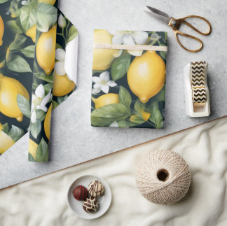 Papier Cadeau Élégant motif citron couleur aquarelle sur fleur b