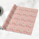 Papier Cadeau Élégant Motif Citrouille | Rose pâle<br><div class="desc">Une douce petite motif citrouille aux fleurs roses,  coralliennes et jaunes en dessous. Une chaîne s'illumine au-dessus du citrouille sur un arrière - plan rose vif.</div>