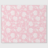 Papier Cadeau Elégant motif damassé floral blanc et rose pâle (Plat)