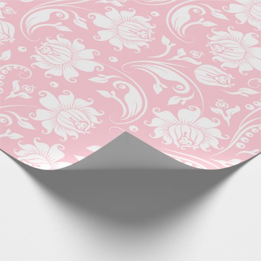 Papier Cadeau Elégant motif damassé floral blanc et rose pâle (Coin)