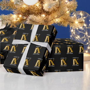 Papier Cadeau Élégant Motif d'anniversaire noir et or
