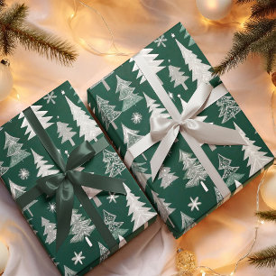 Papier Cadeau Élégant Motif d'arbre de Noël gris vert