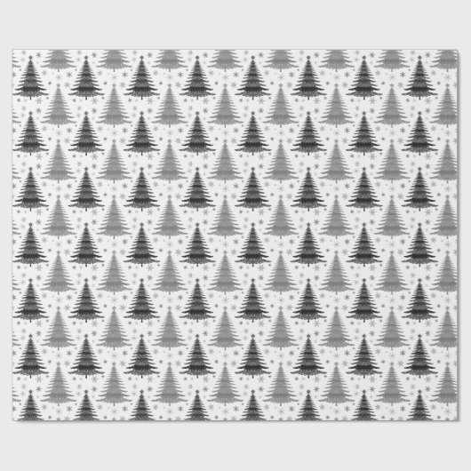 Papier Cadeau Élégant Motif d'arbre de Noël noir et blanc (Plat)