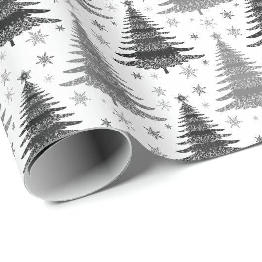 Papier Cadeau Élégant Motif d'arbre de Noël noir et blanc (Coin rond)