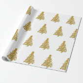 Papier Cadeau Élégant Motif d'Arbre de Noël Or (Déroulé)