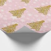 Papier Cadeau Élégant Motif d'arbre de Noël rose et or (Coin)