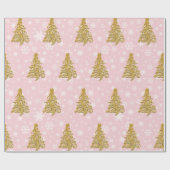 Papier Cadeau Élégant Motif d'arbre de Noël rose et or (Plat)