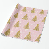Papier Cadeau Élégant Motif d'arbre de Noël rose et or (Déroulé)