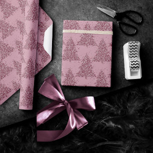 Papier Cadeau Élégant Motif d'arbre Dusty Mauve Rose Noël