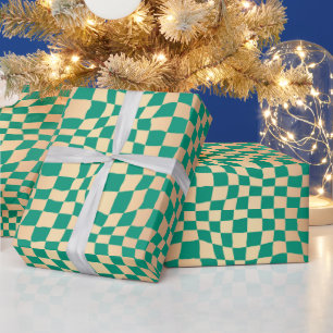 Papier Cadeau Élégant Motif de chèques vertes et dorés