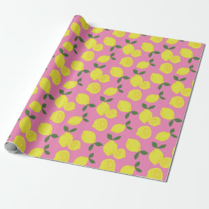 Papier Cadeau Élégant Motif de citron rose et jaune