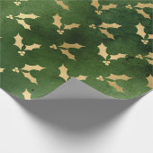 Papier Cadeau Élégant motif de fleur de Noël vert et or (Coin)