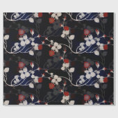 Papier Cadeau Élégant Motif de Fleur Rouge Noir (Plat)