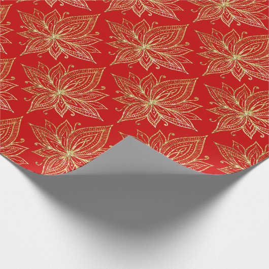 Papier Cadeau Élégant motif de fleurs de Lotus rouge or (Coin)