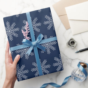 Papier Cadeau Élégant Motif de flocon de neige bleu blanc de Noë