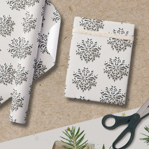 Papier Cadeau Élégant Motif de flocon de neige en argent